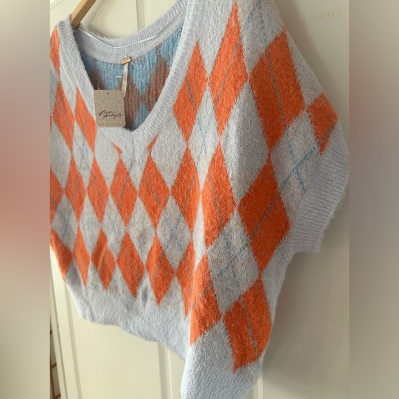 NWT Free People Short Sleeved Argyle Sweater, S - Picture 3 of 4